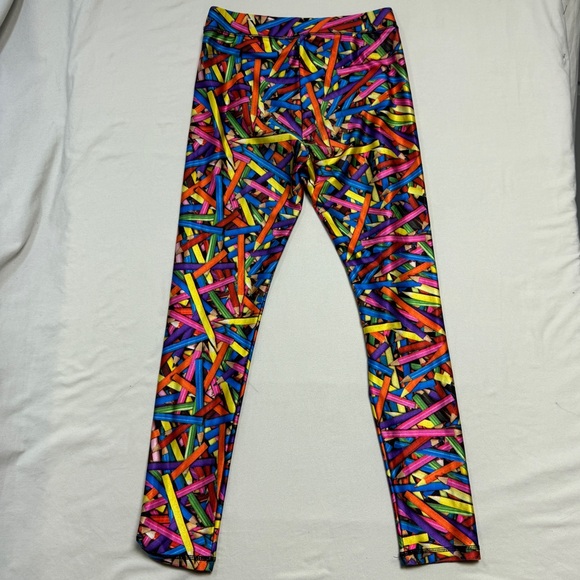 Justice Rainbow Pencil Satin Leggings Girl 12 Colorful Silky Smoth Elastic Waist - Picture 3 of 7